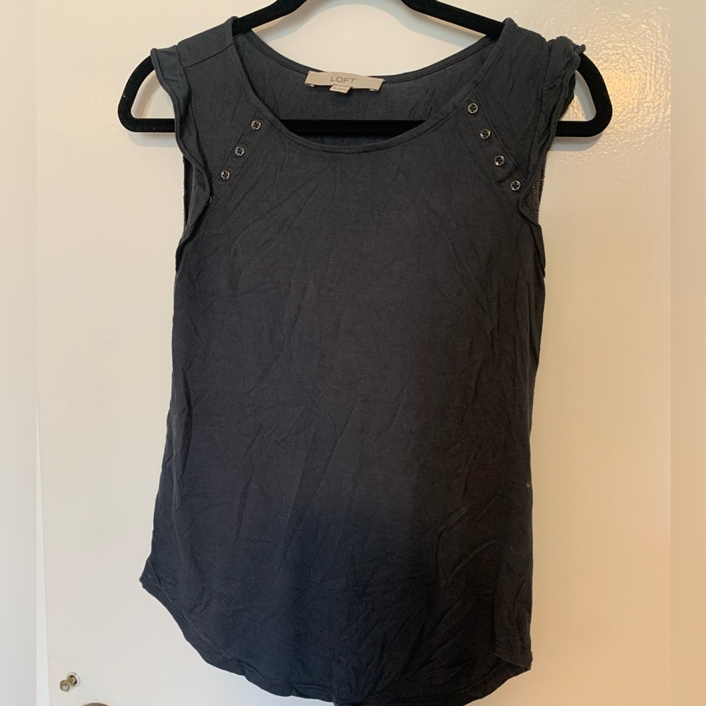 LOFT Grey Sleeveless Button-Trim Tank